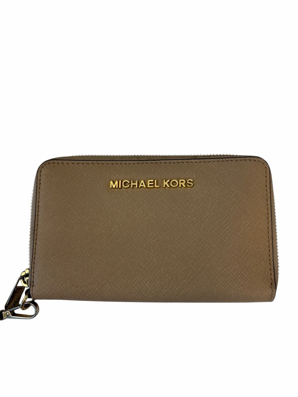 Micheal Kors JET SET Wallet Beige PVC Zip Around Card Slots Checkbook Classic
